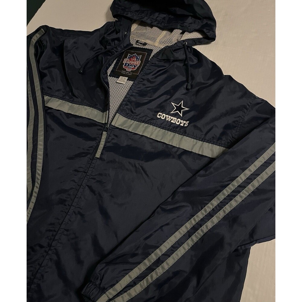 VTG Dallas Cowboys NFL 90’s Zip Hooded Windbreaker Rain Jacket XL Game Day Essex